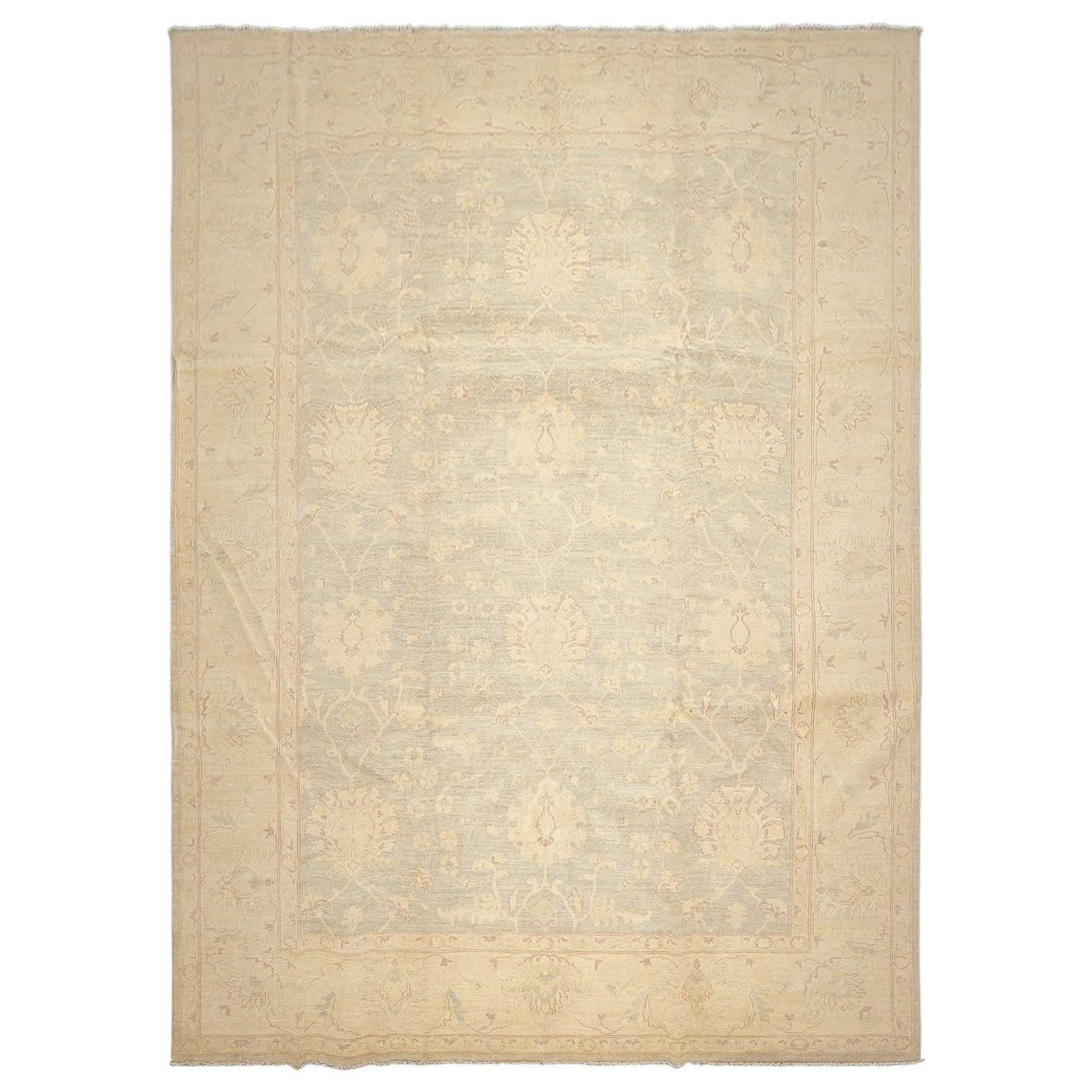 10x14 Mint, Beige, Sage Color Hand Knotted Chobi Peshawar Wool Traditional Oriental Rug