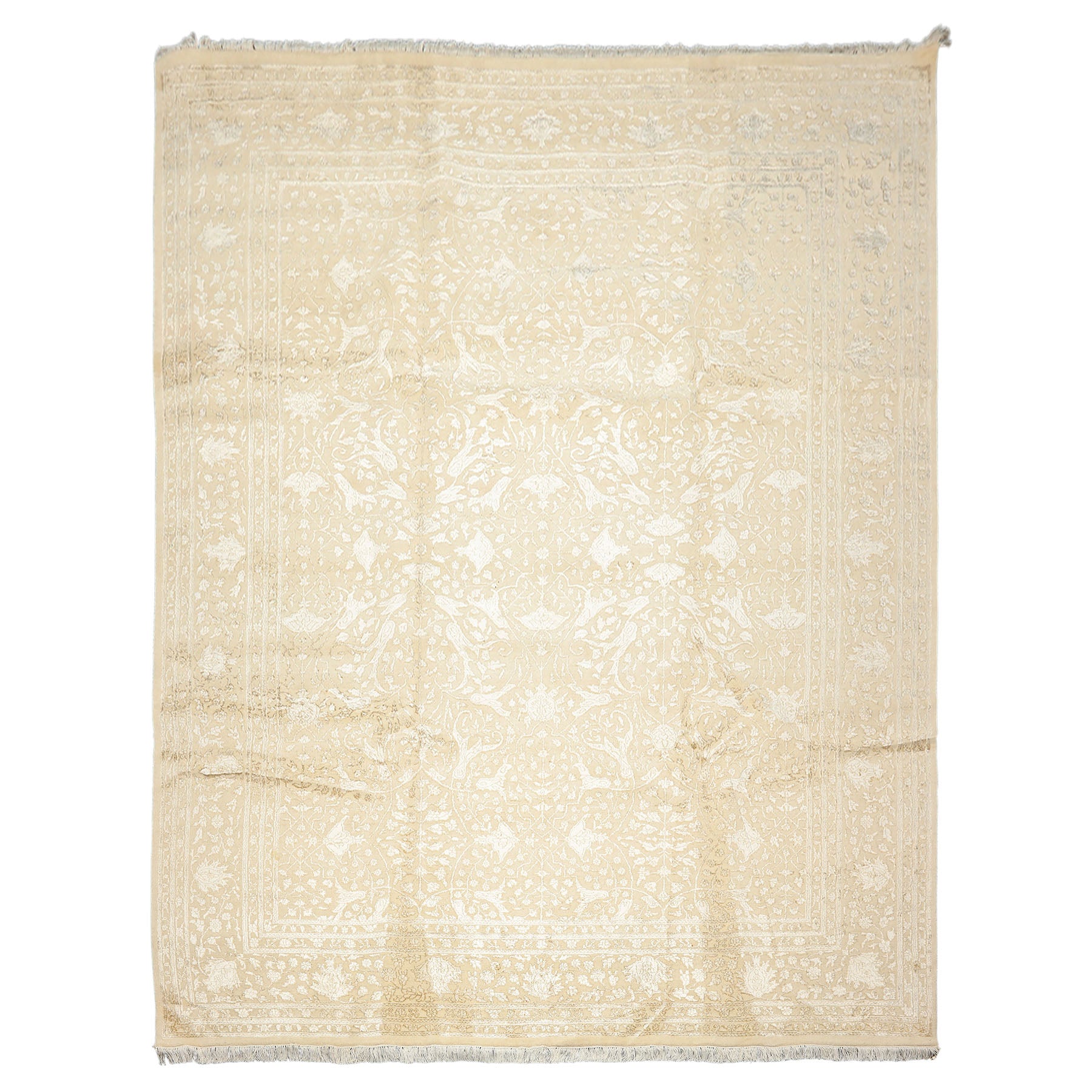 9x12 Tone on Tone Ivory, , Color Hand Knotted Tibetan Wool & Bamboo Silk Transitional Oriental Rug