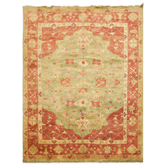 8x10 Lime, Rust, Ivory Color Hand Knotted Oushak Wool Traditional Oriental Rug