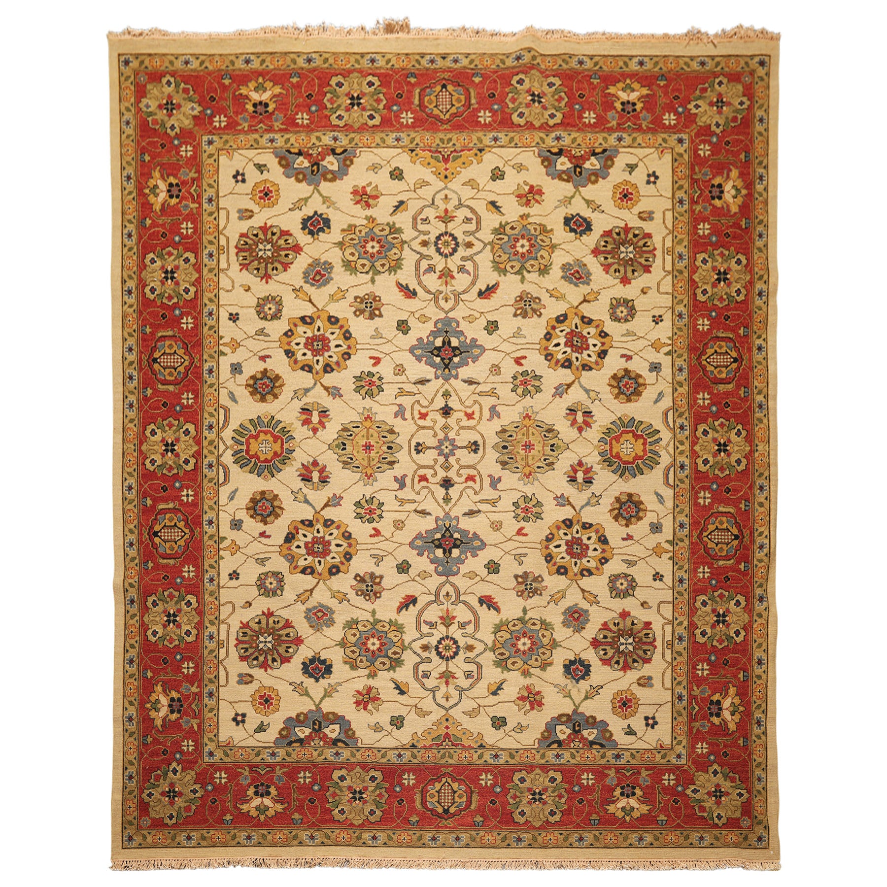 8x10 Beige, Gold, Sage Color Hand Knotted Soumak Wool Traditional Oriental Rug