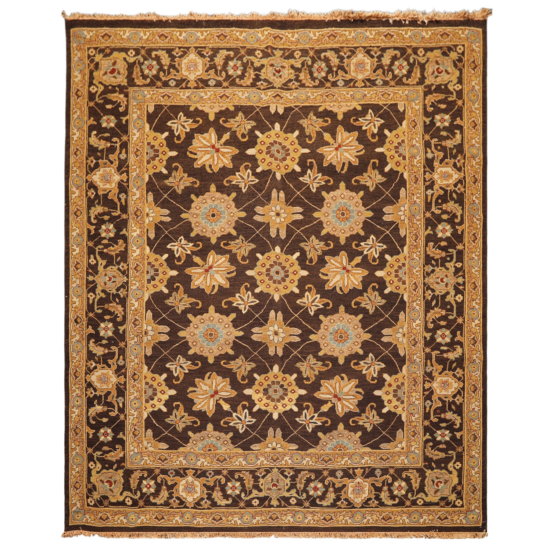 8x10 Chocolate, Gold, Turquoise Color Hand Knotted Soumak Wool Traditional Oriental Rug
