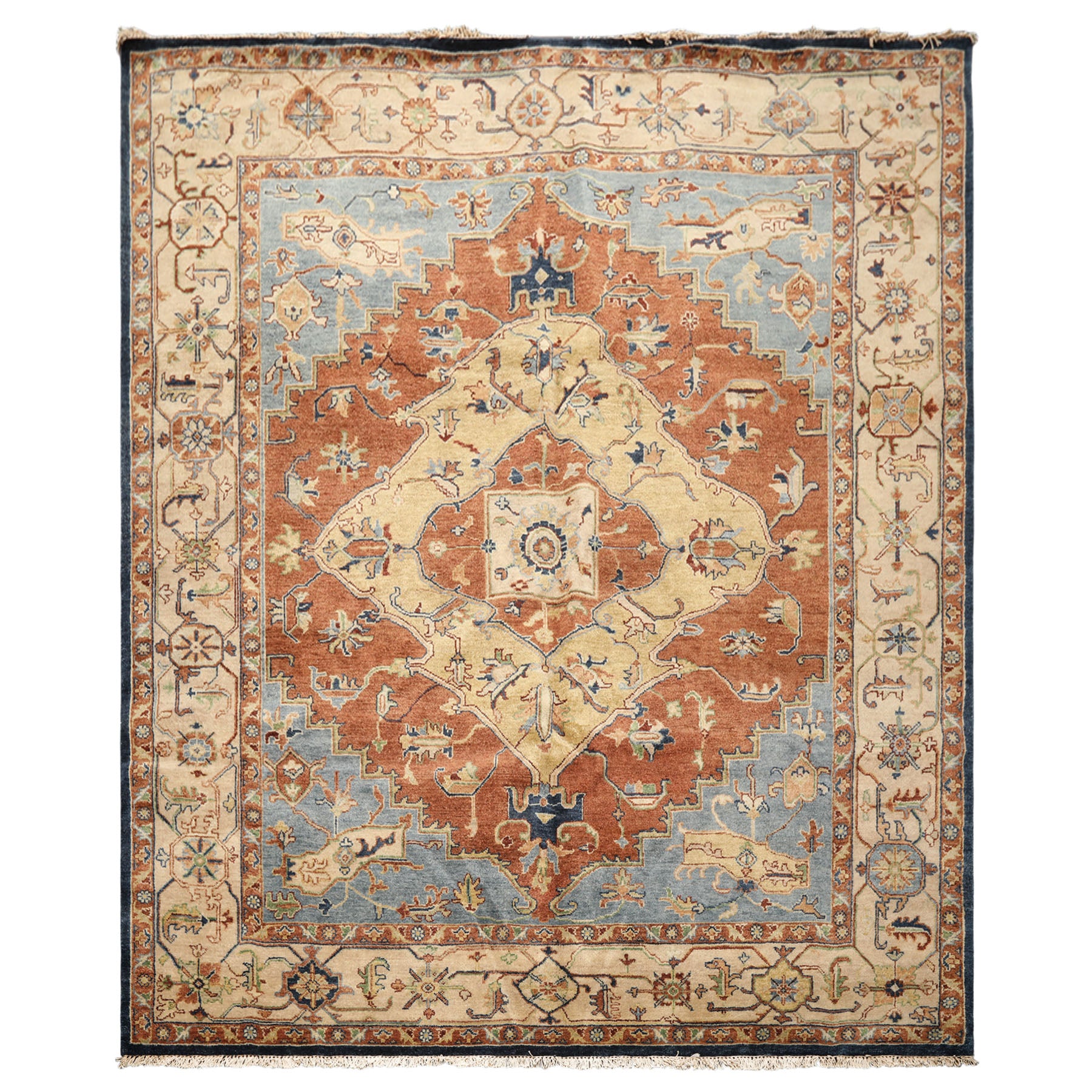 8x10 Rust, Gold, Beige Color Hand Knotted Heriz Wool Traditional Oriental Rug