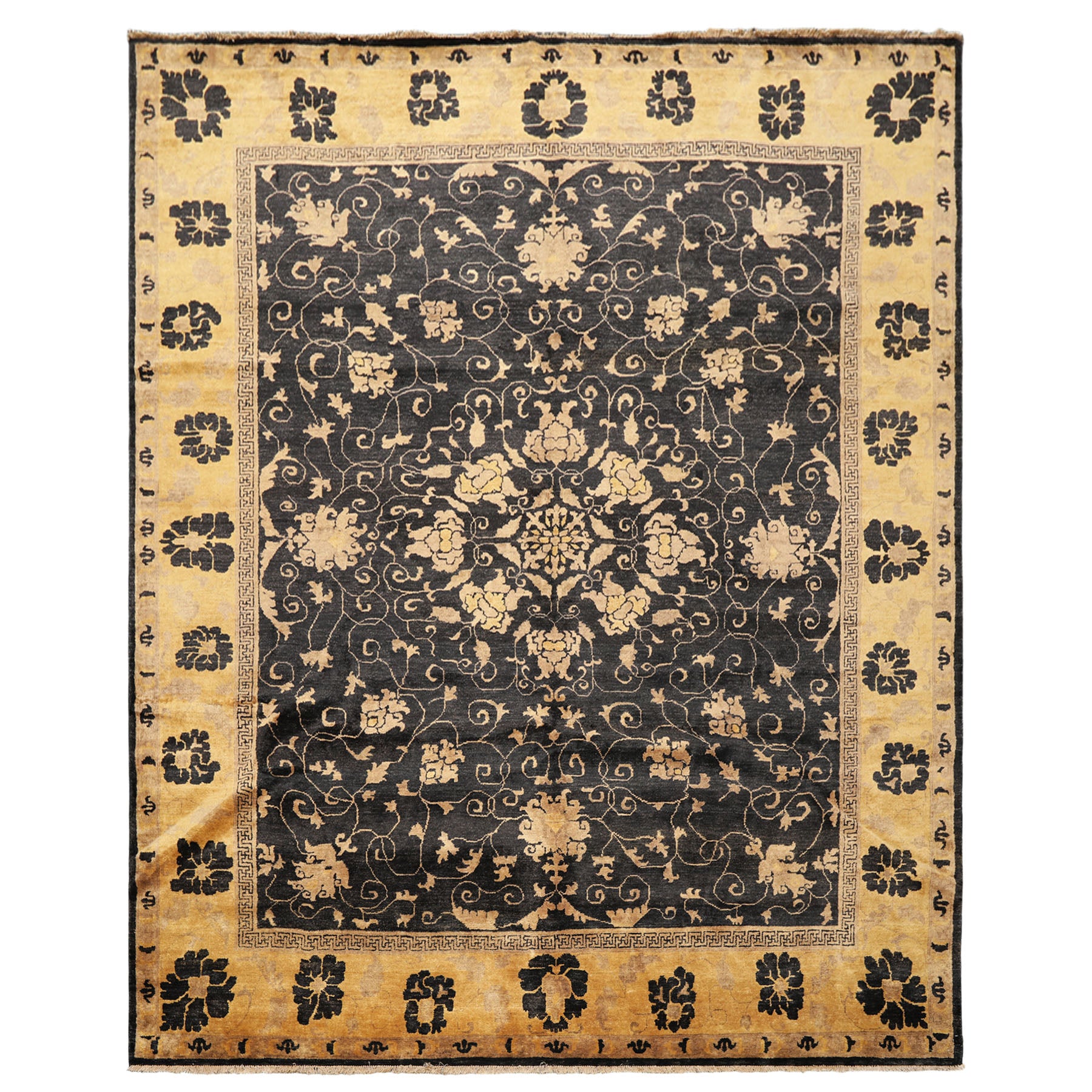 8x10 Charcoal, Gold, Tan Color Hand Knotted Oushak Wool Traditional Oriental Rug