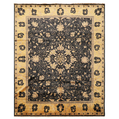 8x10 Charcoal, Gold, Tan Color Hand Knotted Oushak Wool Traditional Oriental Rug
