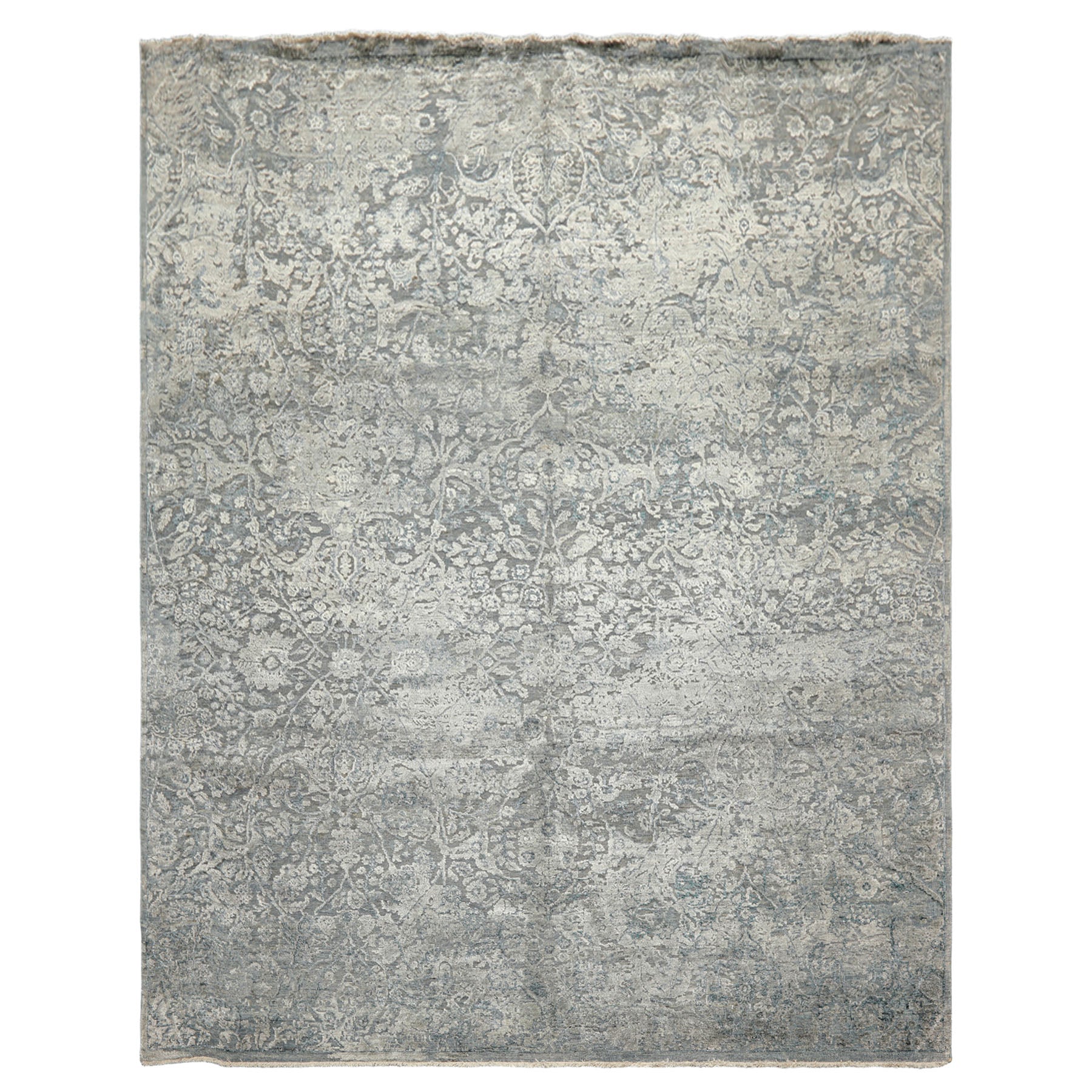 8x10 Aqua, Silver, Gray Color Hand Knotted Sherpa Wool & Bamboo Silk Modern & Contemporary Oriental Rug