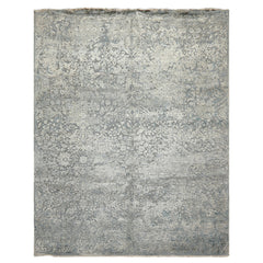 8x10 Aqua, Silver, Gray Color Hand Knotted Sherpa Wool & Bamboo Silk Modern & Contemporary Oriental Rug