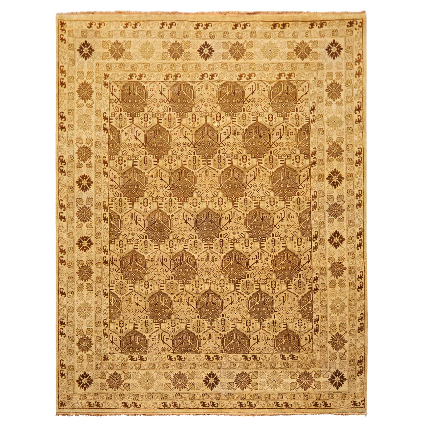 8x10 Gold, Tan, Beige Color Hand Knotted Agra Wool Transitional Oriental Rug