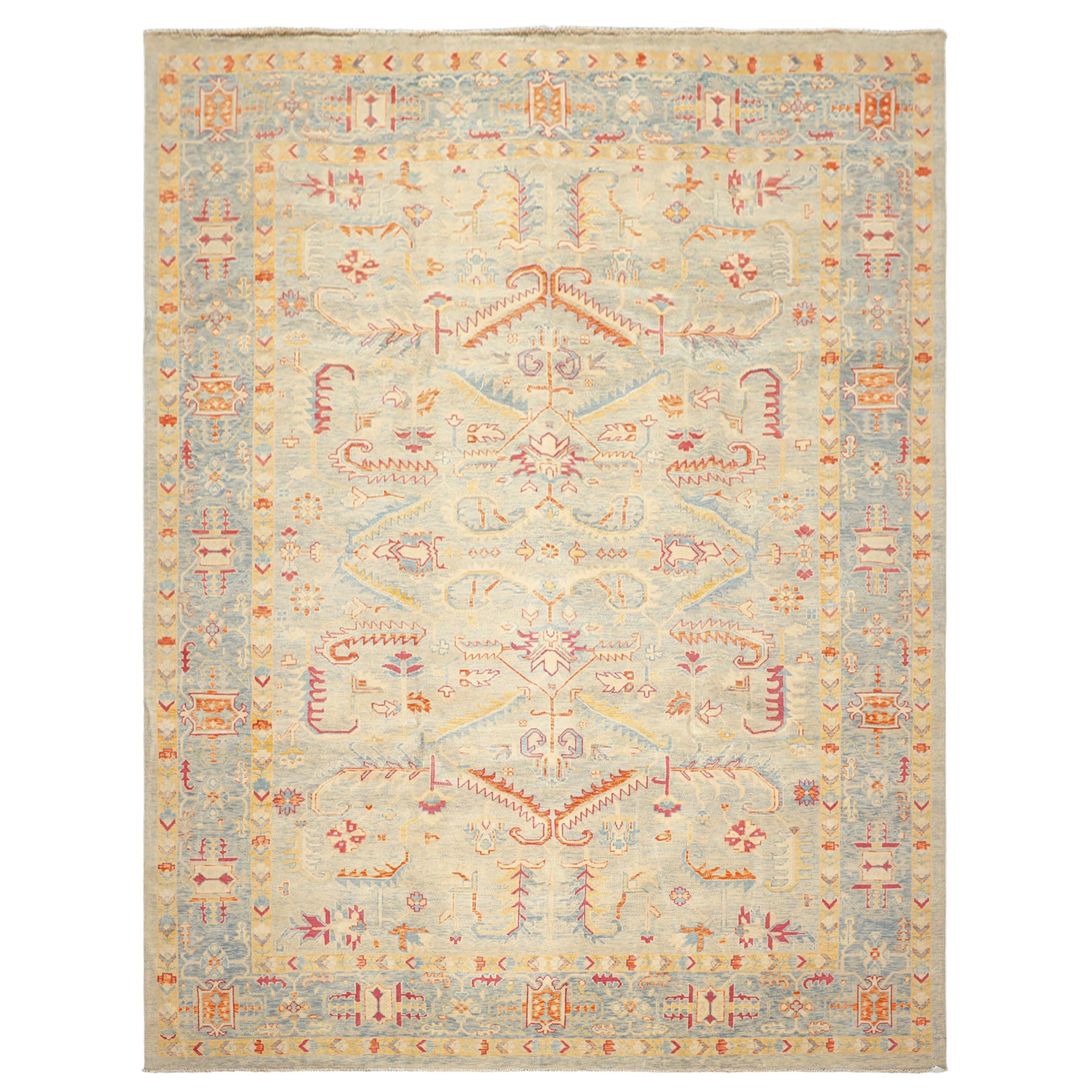 9x12 Aqua, Beige, Gold Color Hand Knotted Peshawar Wool Traditional Oriental Rug