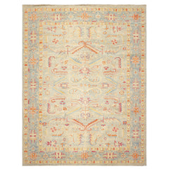 9x12 Aqua, Beige, Gold Color Hand Knotted Peshawar Wool Traditional Oriental Rug