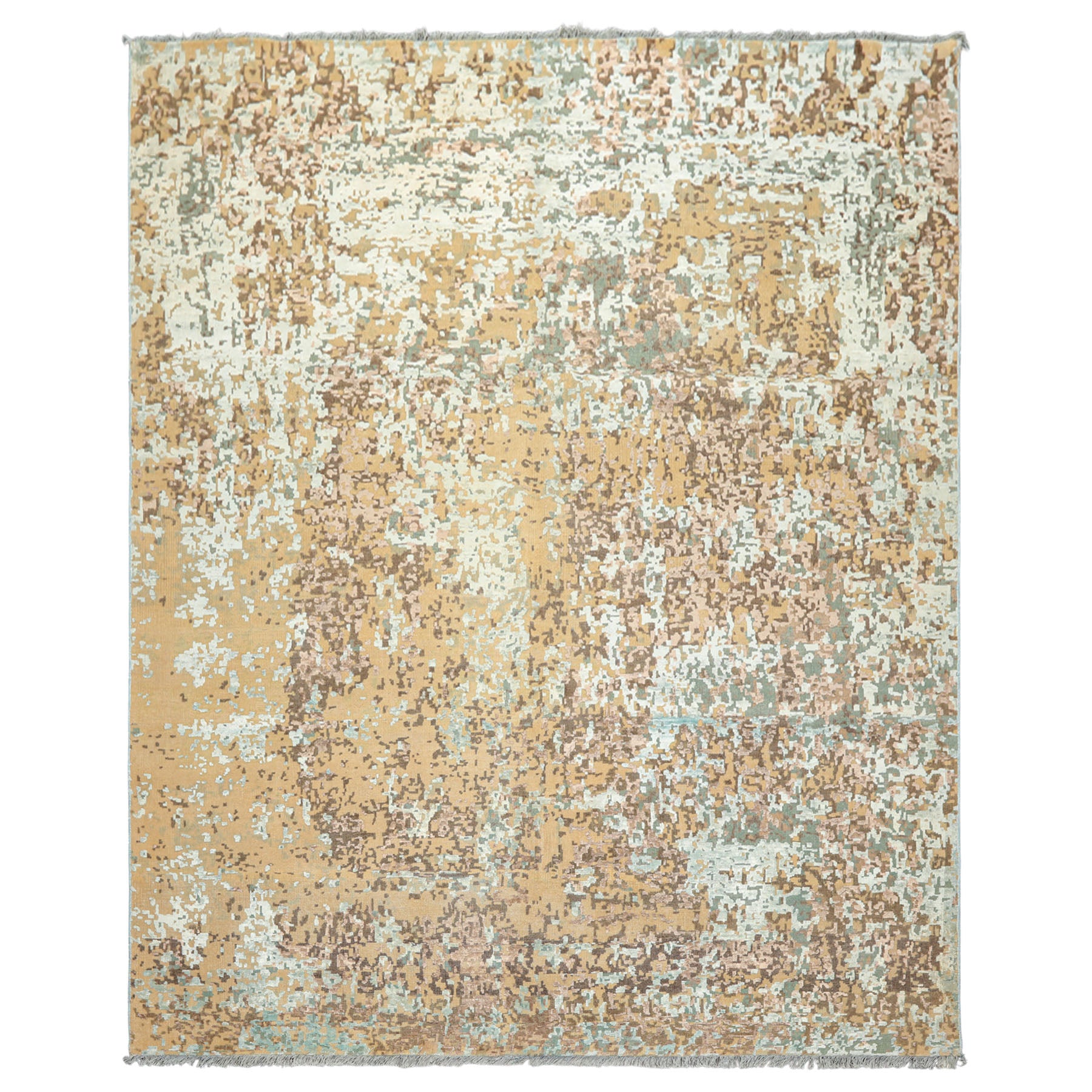 8x10 Camel, Aqua, Brown Color Hand Knotted Sherpa Wool & Bamboo Silk Modern & Contemporary Oriental Rug