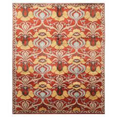 8x10 Burnt Orange, Aqua, Gray Color Hand Knotted Tibetan Wool Traditional Oriental Rug