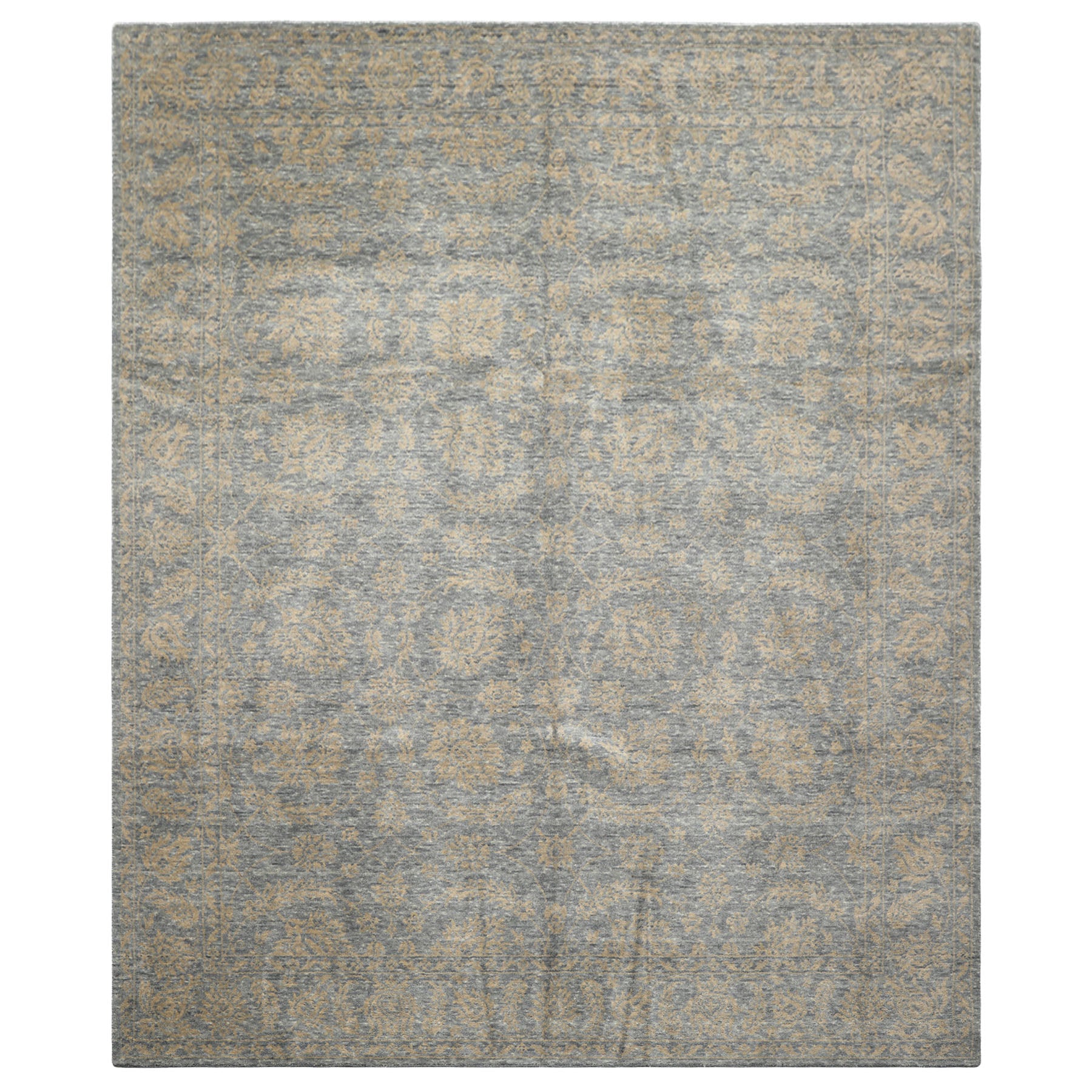 8x10 Aqua, Tan, Color Hand Loomed Tibetan Wool Transitional Oriental Rug