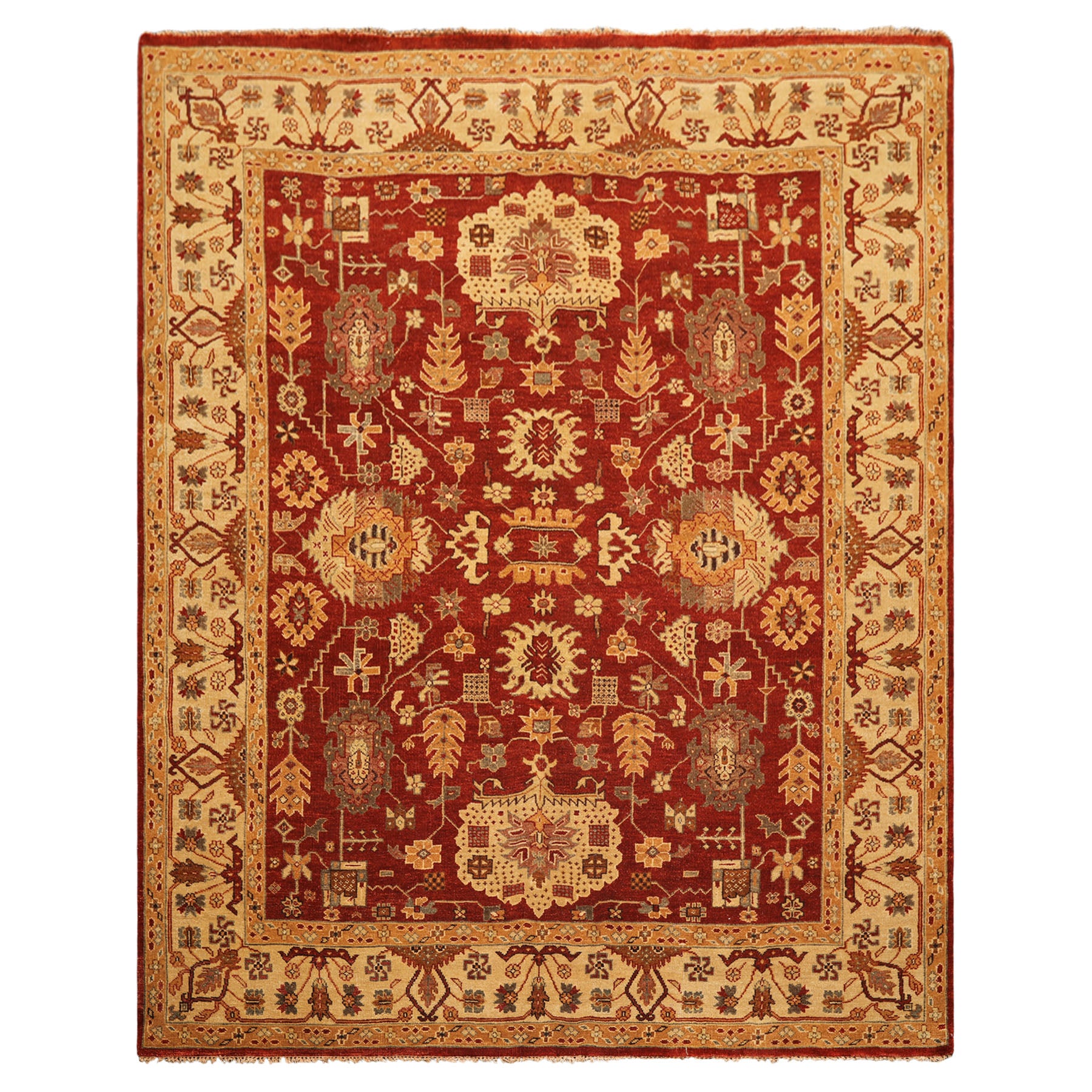 8x10 Rust, Light Gold, Caramel Color Hand Knotted Oushak Wool Traditional Oriental Rug