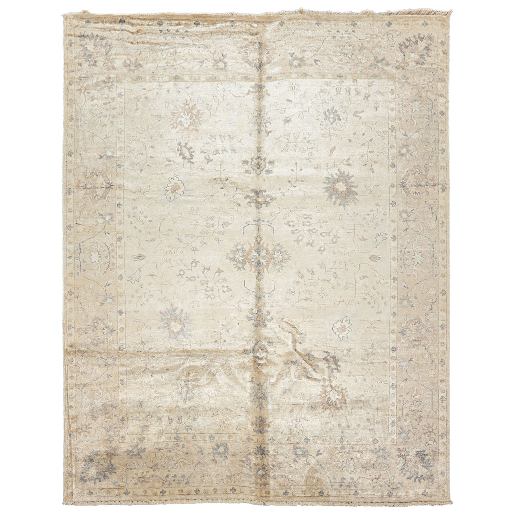 8x10 Ivory, Taupe, Gray Color Hand Knotted Oushak Bamboo Silk Traditional Oriental Rug
