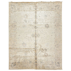 8x10 Ivory, Taupe, Gray Color Hand Knotted Oushak Bamboo Silk Traditional Oriental Rug