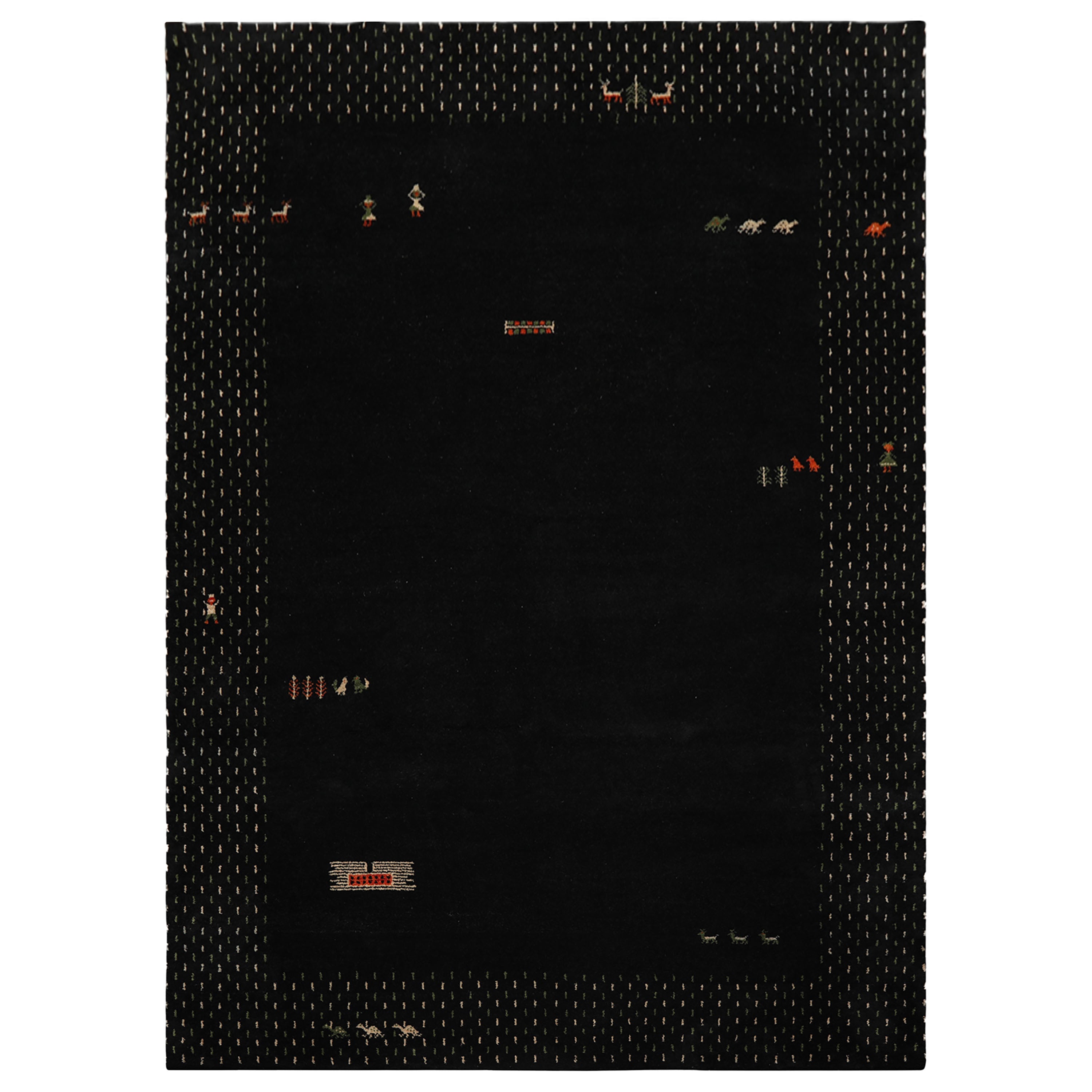 8x11 Black, Ivory, Sage Color Hand Knotted Gabbeh Wool Modern & Contemporary Oriental Rug
