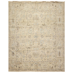 8x10 Beige, Gray, Taupe Color Hand Knotted Oushak Wool Transitional Oriental Rug
