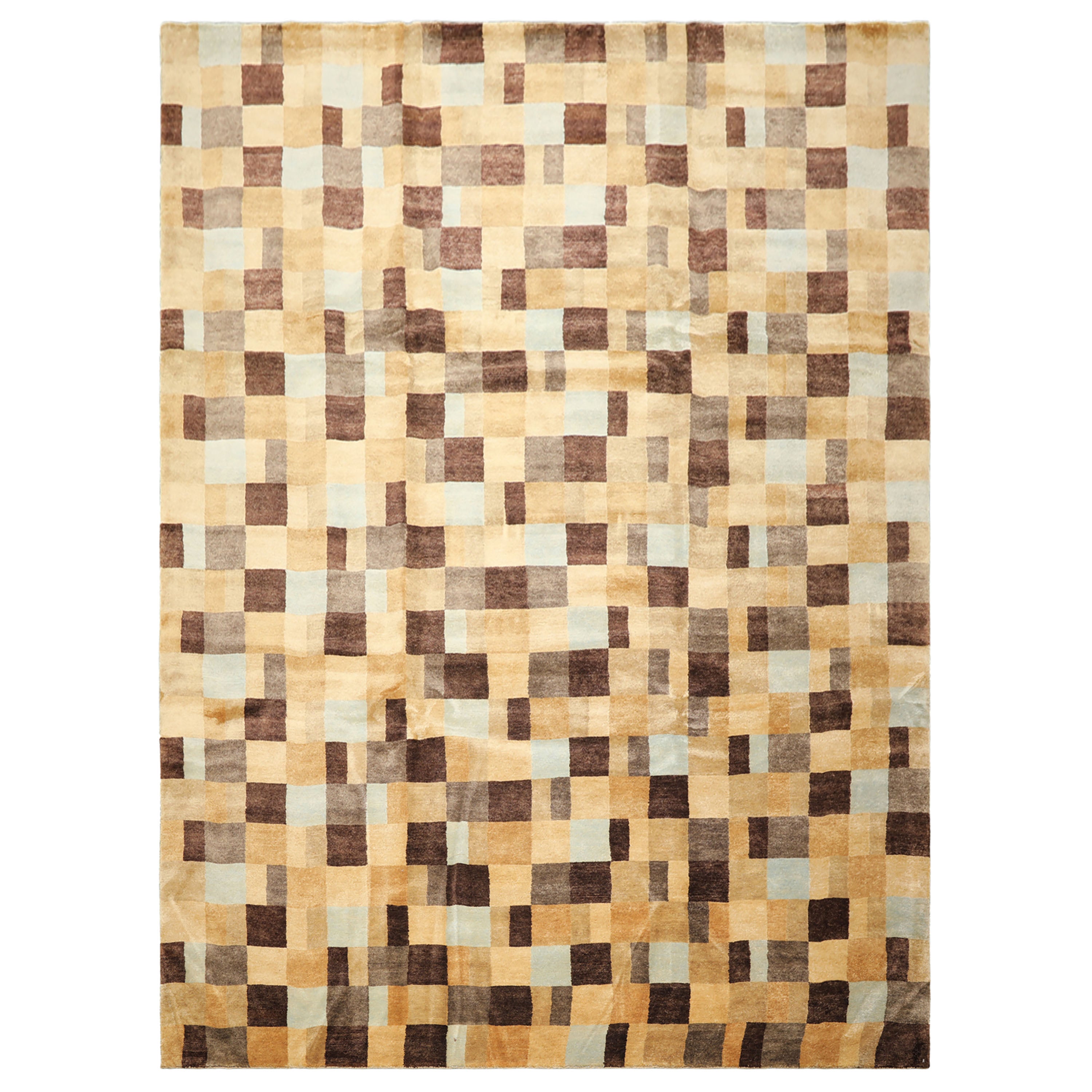 9x12 Light Gold, Brown, Seafoam Color Hand Knotted Tibetan Wool Modern & Contemporary Oriental Rug