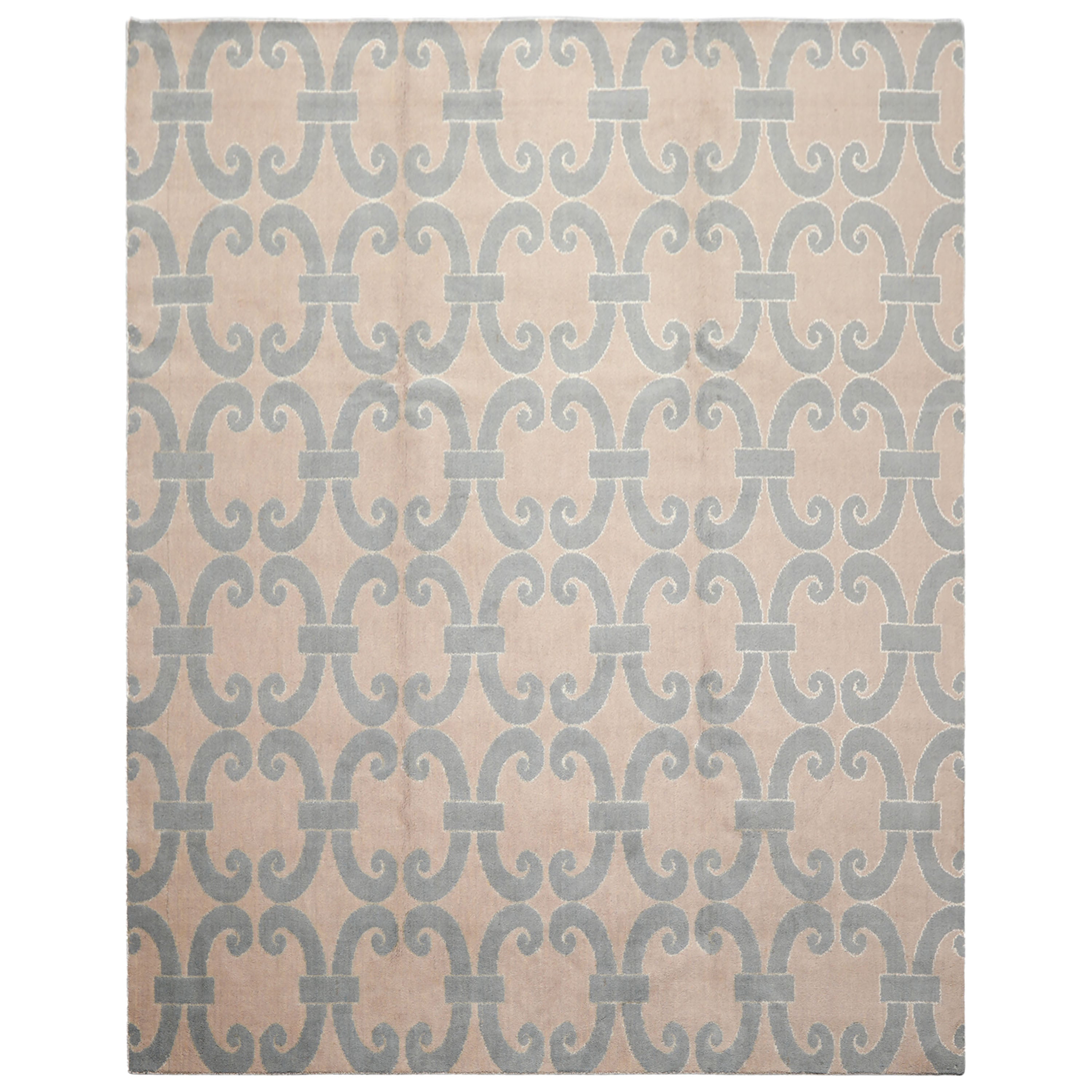 8x10 Gray, Aqua, Color Hand Loomed Tibetan Wool & Bamboo Silk Modern & Contemporary Oriental Rug