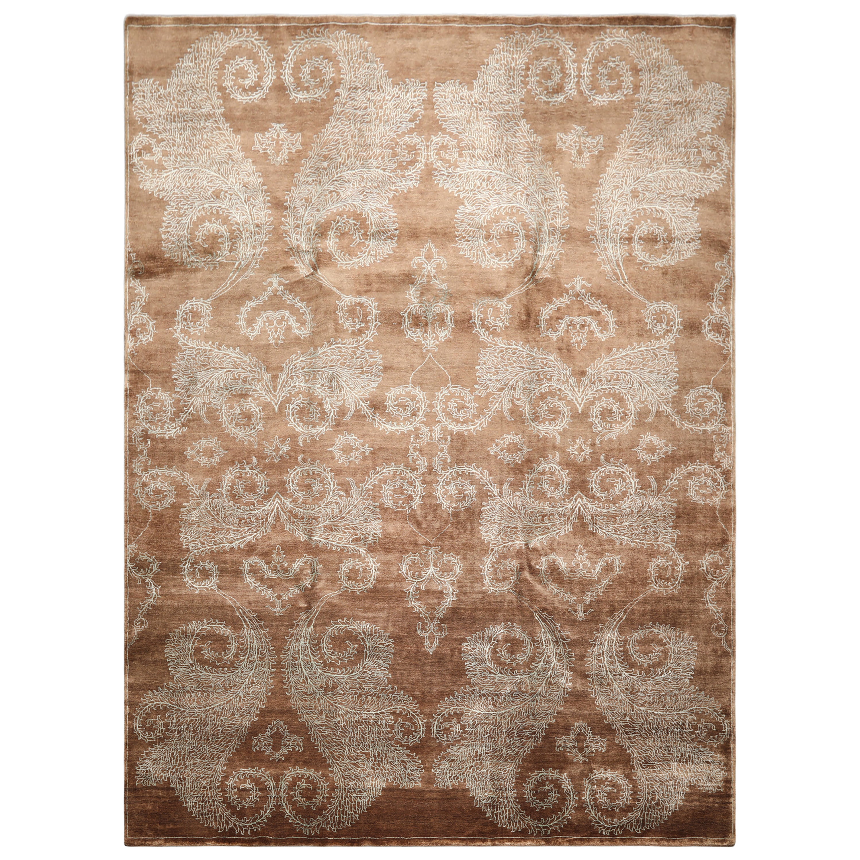 Multi Size Mocha Aqua Color Hand Knotted Tibetan Wool & silk Transitional Oriental Rug