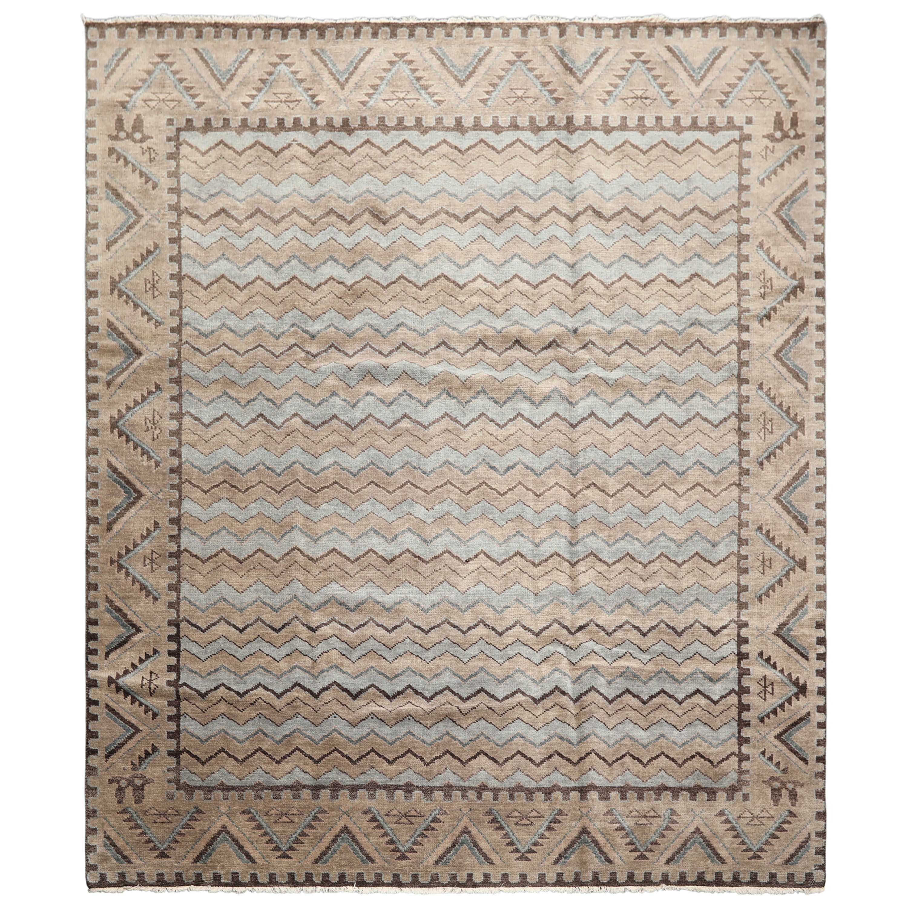 8x10 Taupe, Brown, Slate Color Hand Knotted Oushak Wool Modern & Contemporary Oriental Rug