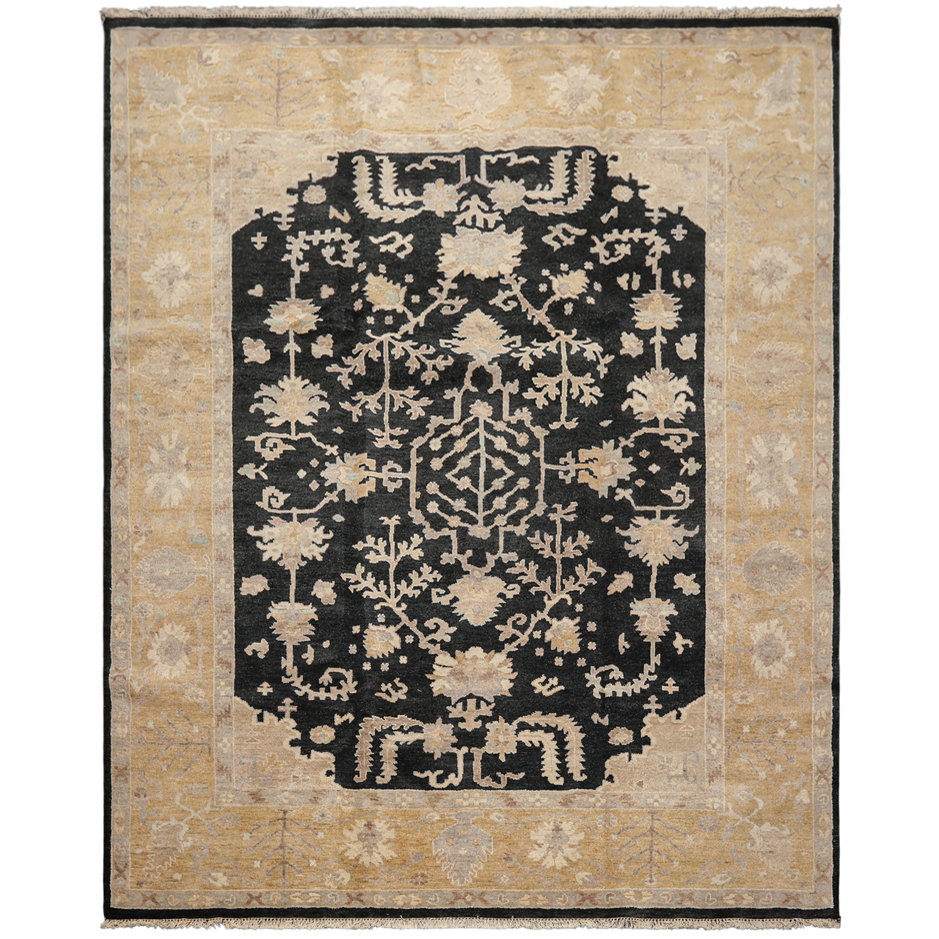 8x10 Black, Caramel, Taupe Color Hand Knotted Oushak Wool Traditional Oriental Rug
