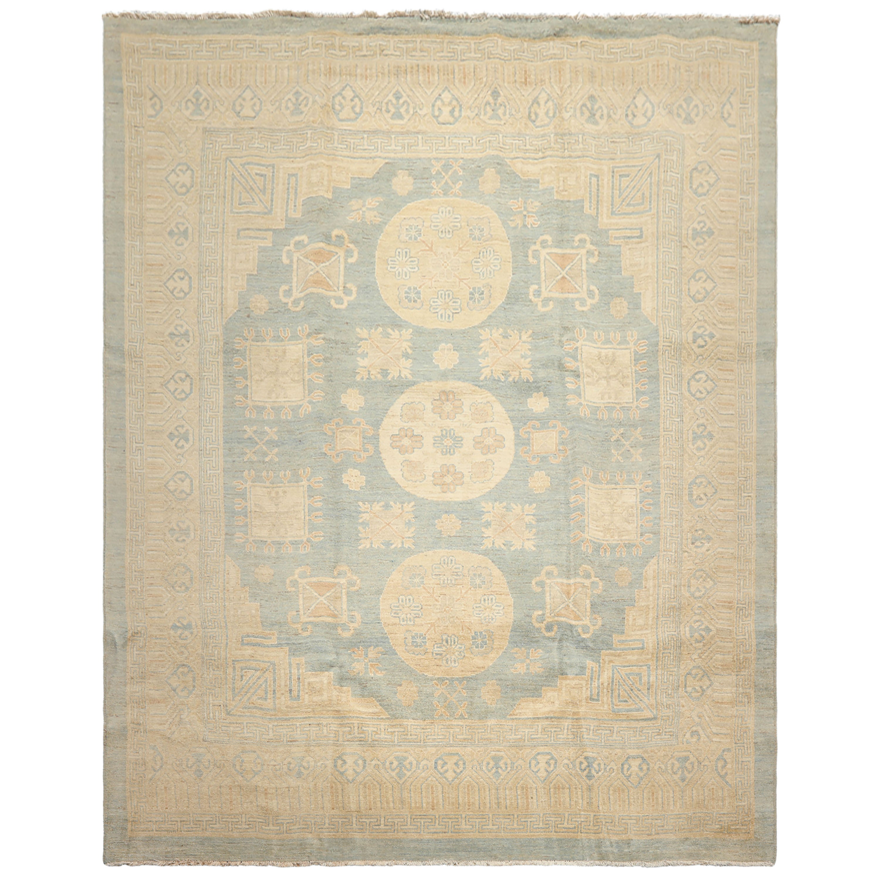 8x10 Seafoam, Beige, Ivory Color Hand Knotted Khotan Wool Transitional Oriental Rug