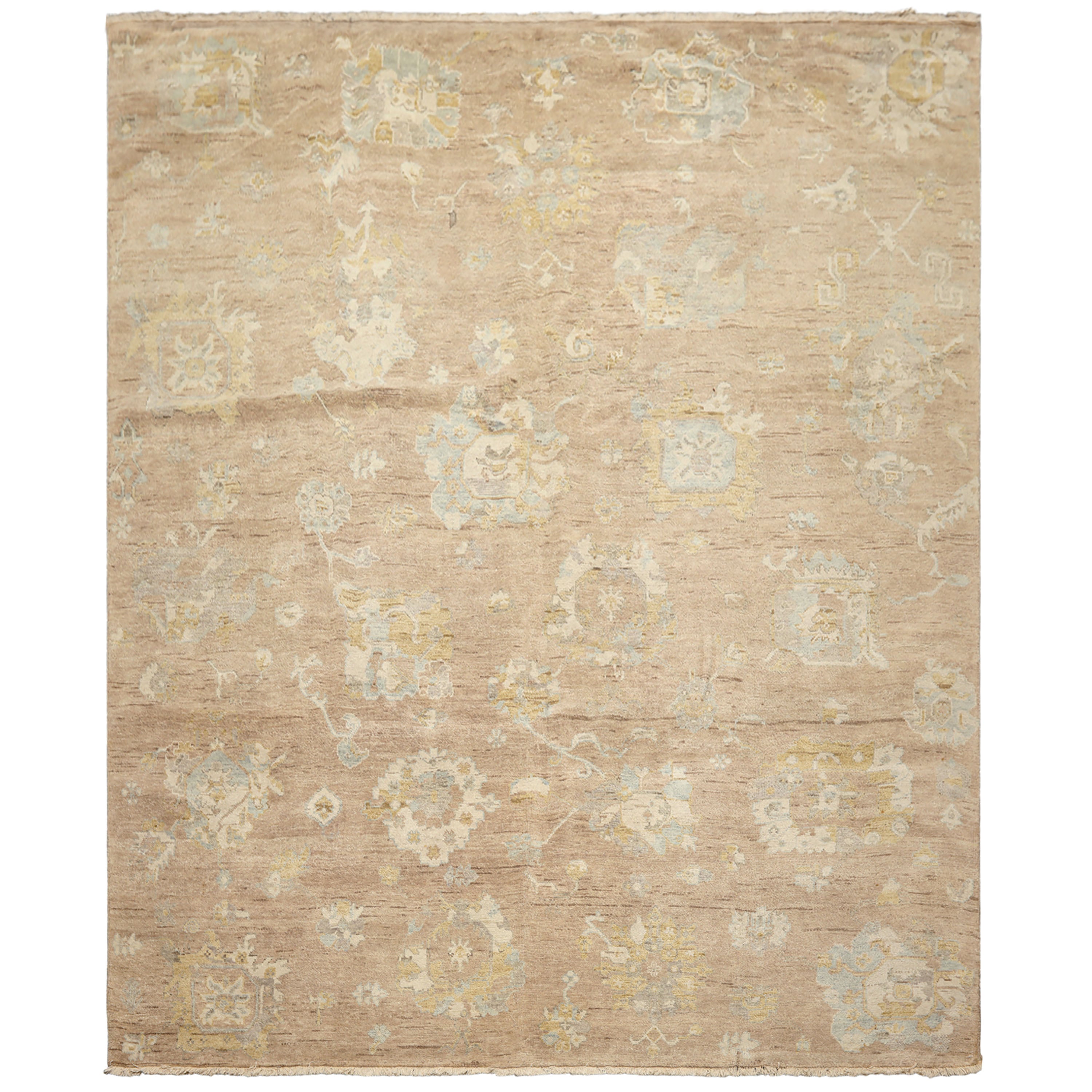 8x10 Faded Blush, Aqua, Gold Color Hand Knotted Oushak Wool Transitional Oriental Rug
