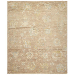 8x10 Faded Blush, Aqua, Gold Color Hand Knotted Oushak Wool Transitional Oriental Rug