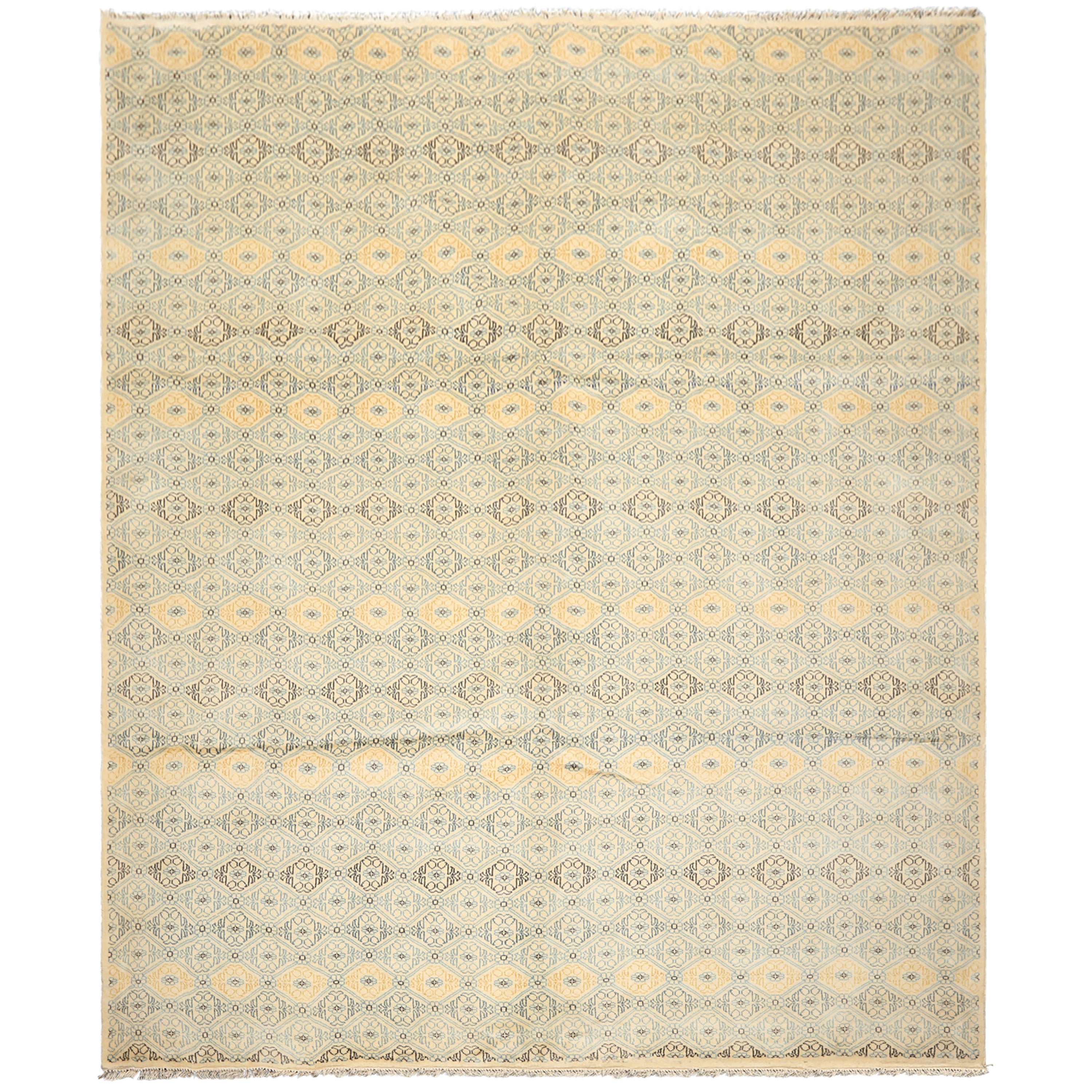 8x10 Ivory, Aqua, Gold Color Hand Knotted Tibetan New Zealand Wool Transitional Oriental Rug