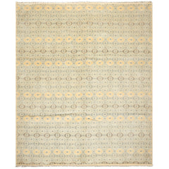 8x10 Ivory, Aqua, Gold Color Hand Knotted Tibetan New Zealand Wool Transitional Oriental Rug