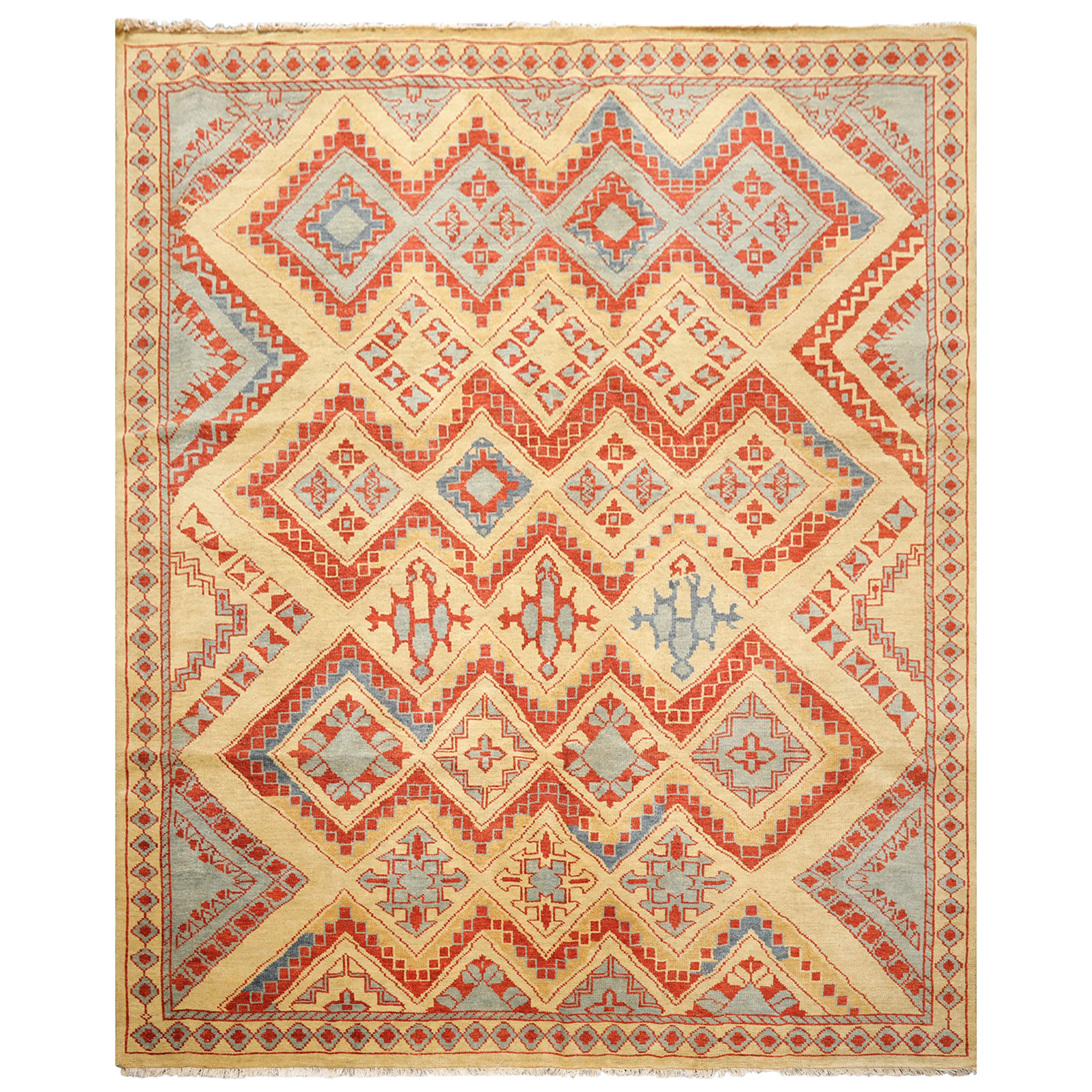 8x10 Gold, Burnt Orange, Aqua Color Hand Knotted Oushak Wool Southwestern Oriental Rug
