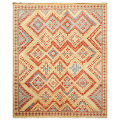 8x10 Gold, Burnt Orange, Aqua Color Hand Knotted Oushak Wool Southwestern Oriental Rug