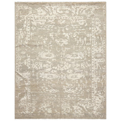 8x10 Tone on Tone Gray, , Color Hand Knotted Oushak Wool & Bamboo Silk Traditional Oriental Rug