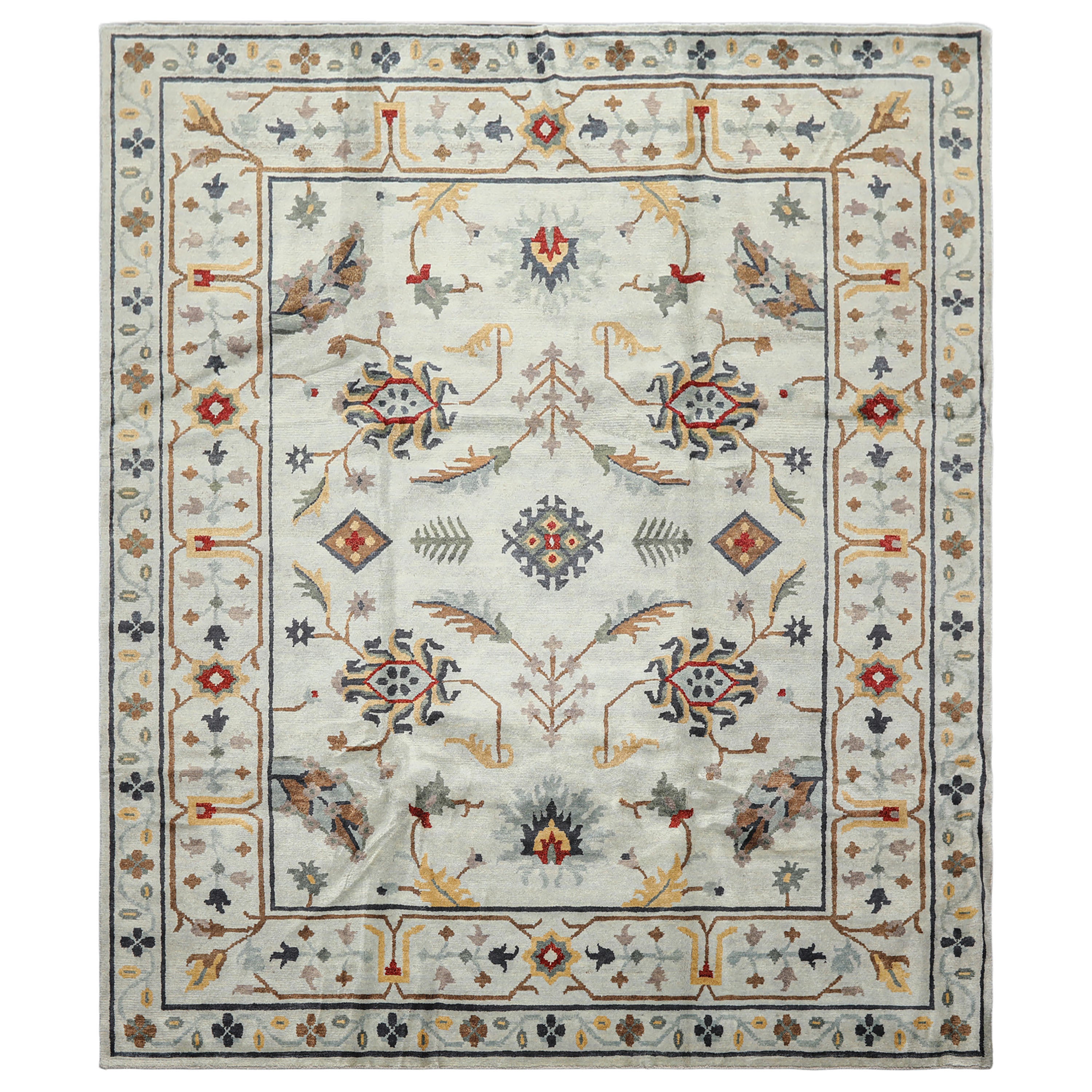 8x10 Blue, Light Gold, Blush Color Hand Knotted Tibetan New Zealand Wool Traditional Oriental Rug