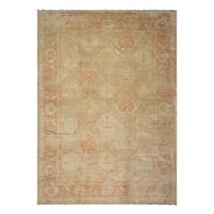 10x14 Beige, Rose, Aqua Color Hand Knotted Oushak Wool Traditional Oriental Rug