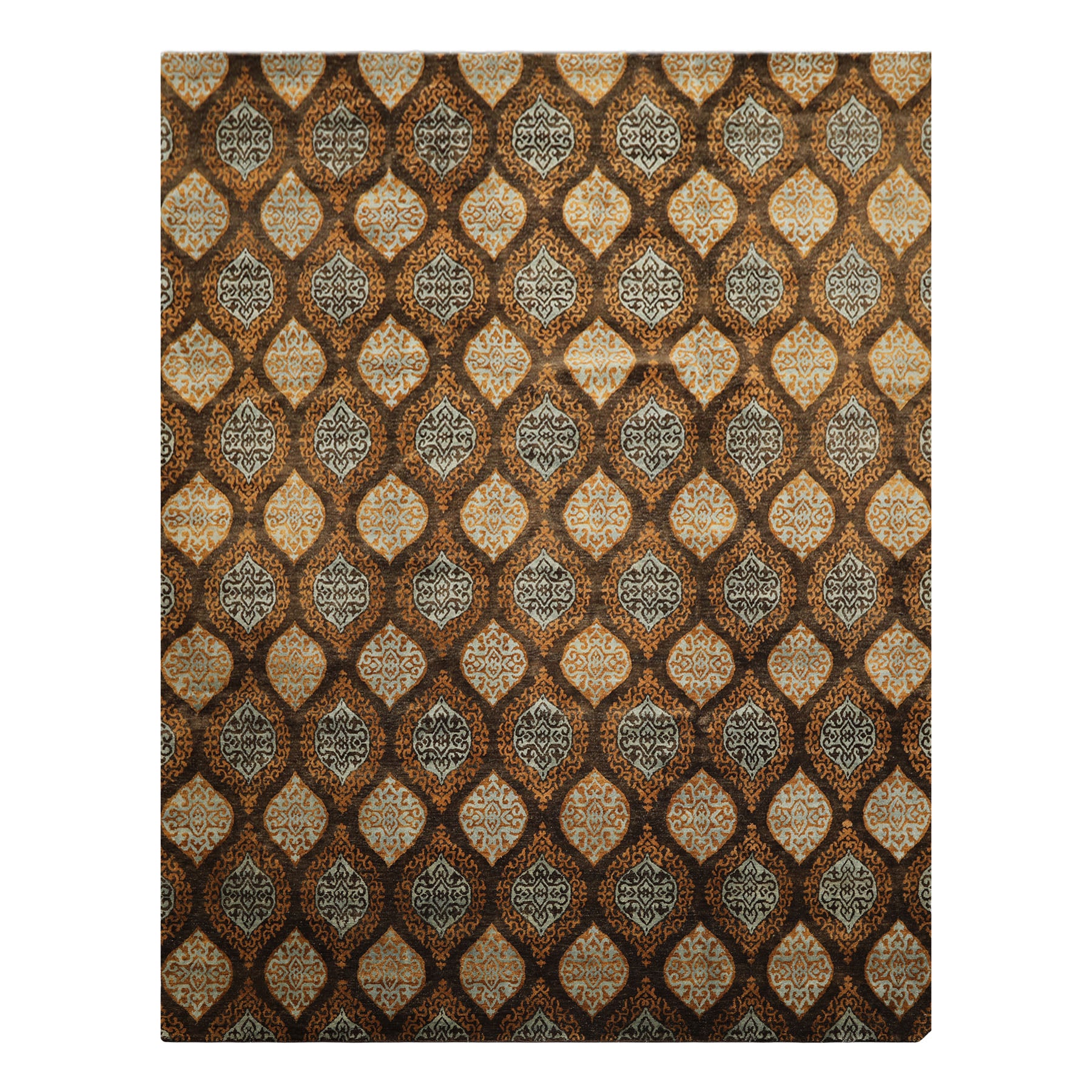 Multi Size Brown Aqua Caramel Color Hand Knotted Tibetan Wool Transitional Oriental Rug