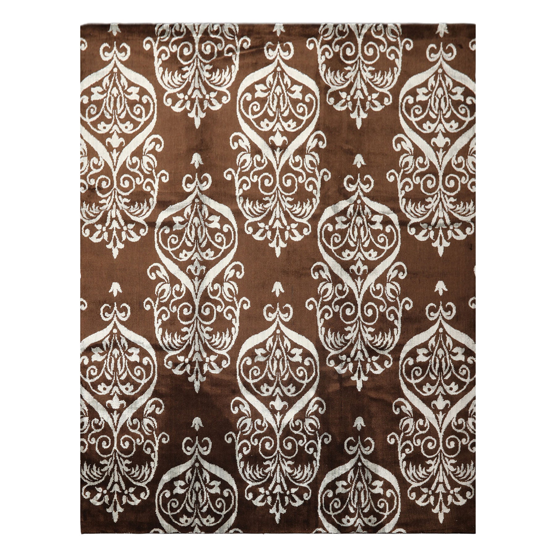 8x10 Brown, Aqua, Color Hand Loomed Tibetan Wool & Bamboo Silk Transitional Oriental Rug