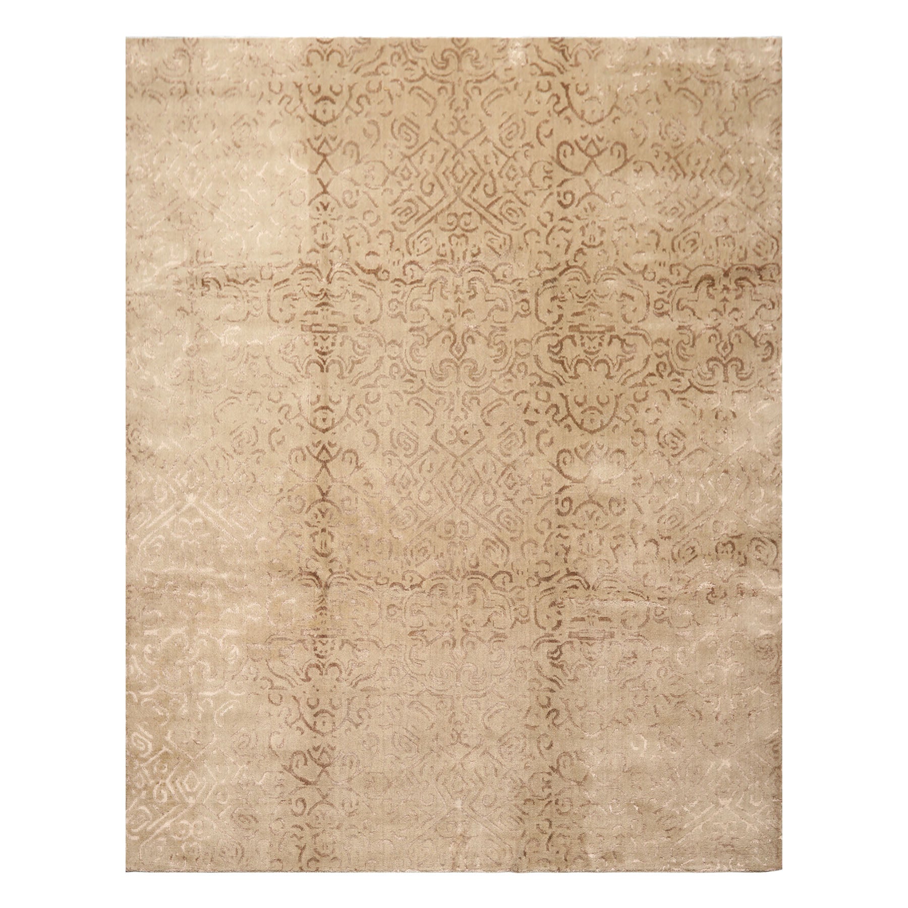8x10 Beige, Tan, Color Hand Knotted Tibetan Wool & Bamboo Silk Transitional Oriental Rug