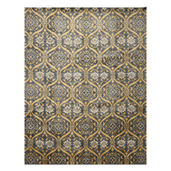 Multi Size Slate Blue Gold Color Hand Knotted Tibetan Wool Traditional Oriental Rug