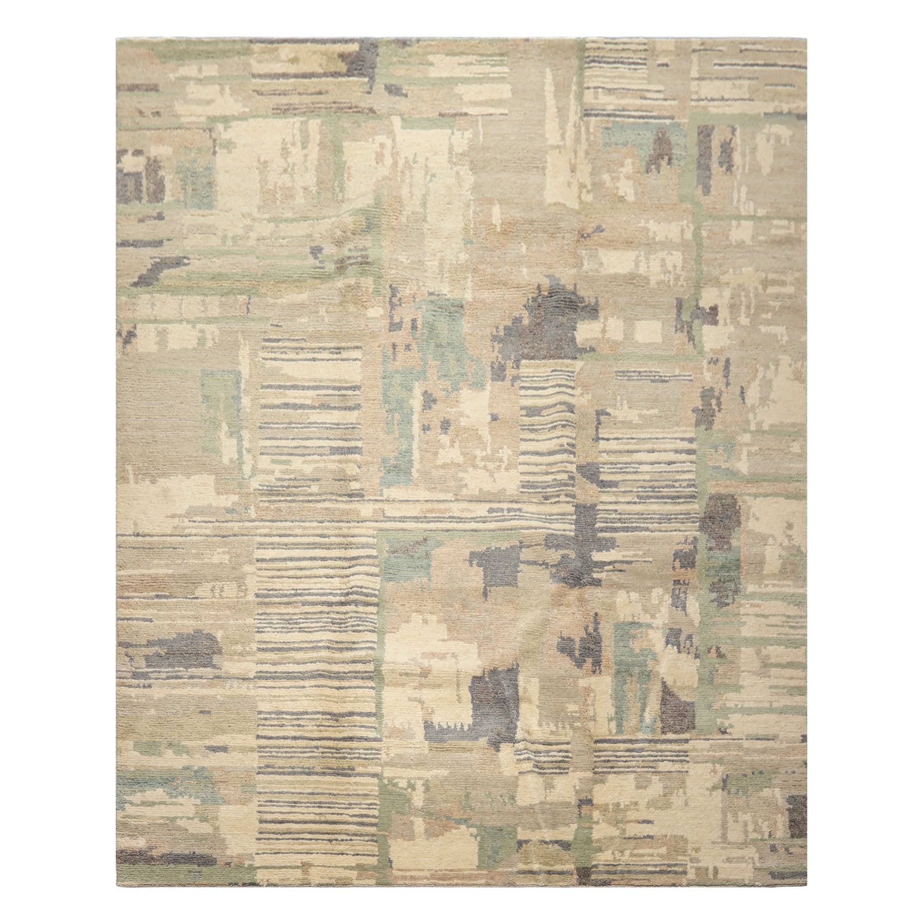 8x10 Beige, Sage, Gray Color Hand Knotted Tibetan Wool Modern & Contemporary Oriental Rug