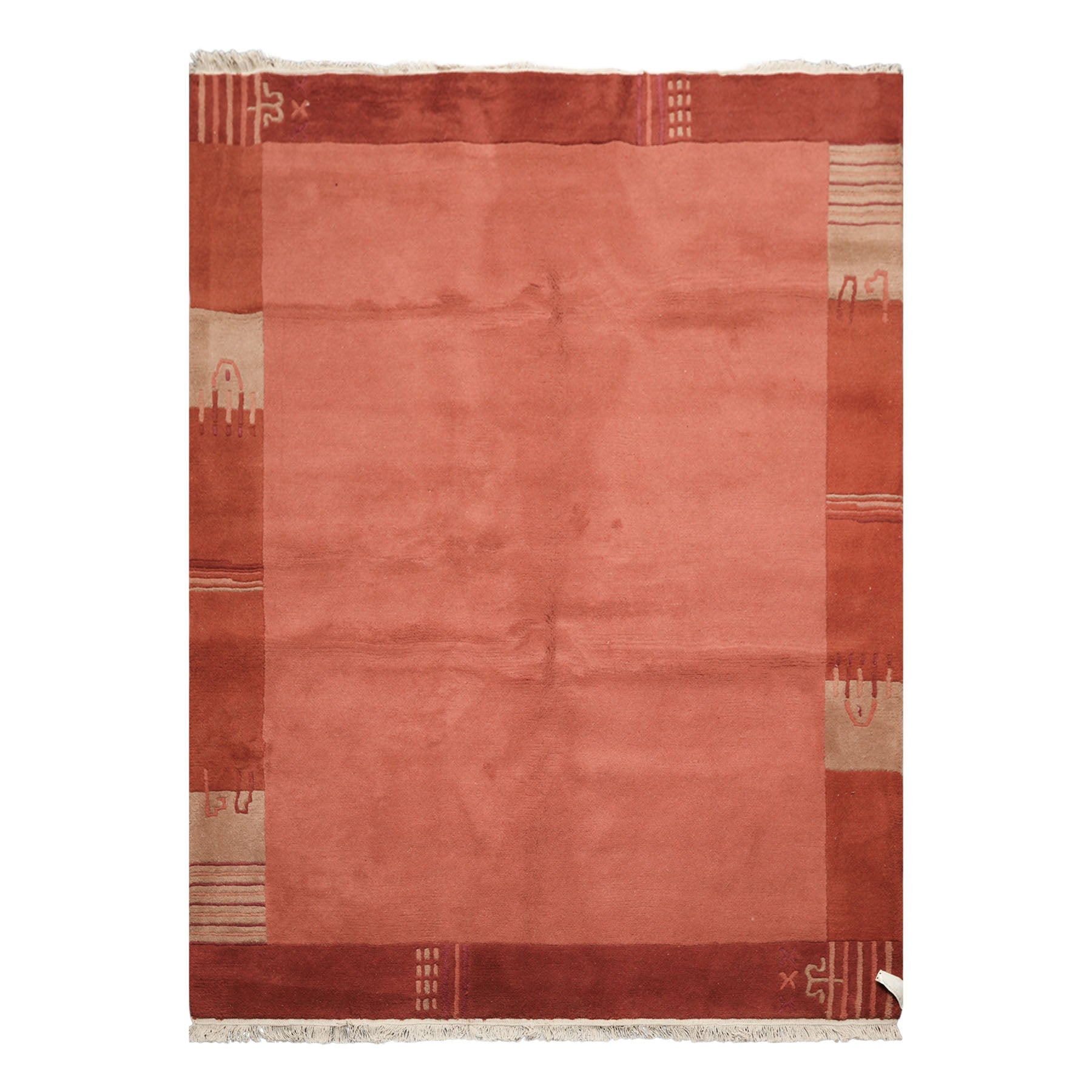 5x8 Rose, Orange, Beige Color Hand Knotted Tibetan Wool Modern & Contemporary Oriental Rug