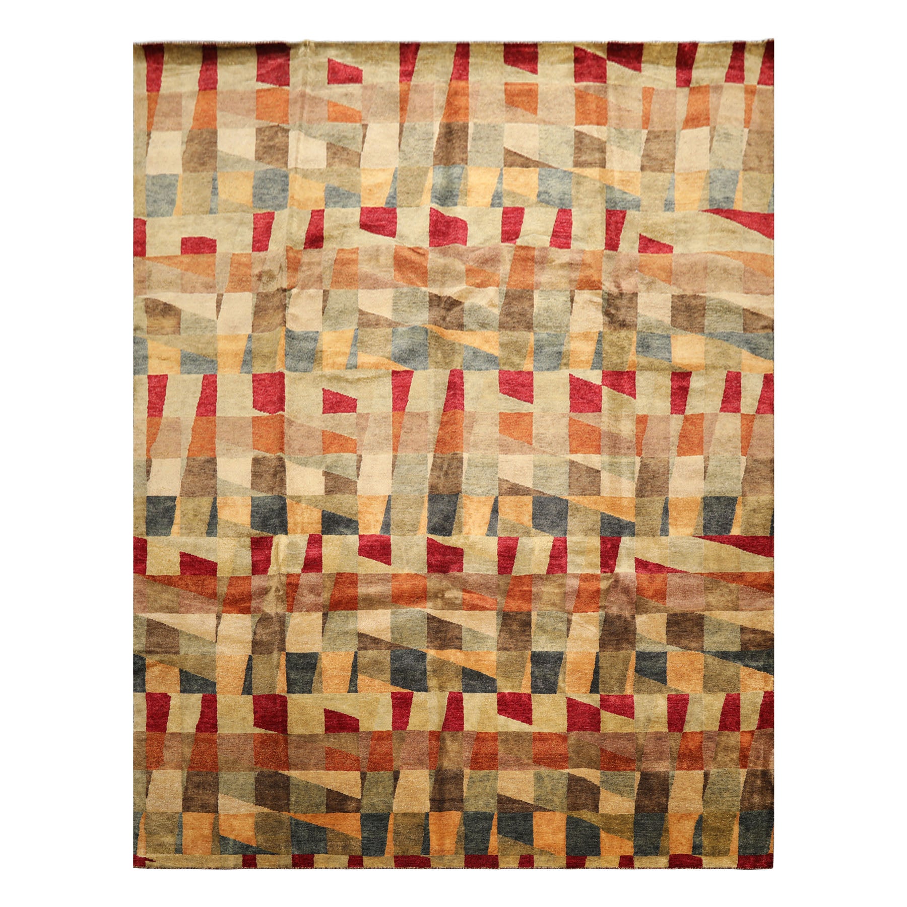 9x12 Beige, Aqua, Teal Color Hand Knotted Tibetan Wool Modern & Contemporary Oriental Rug