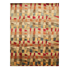 9x12 Beige, Aqua, Teal Color Hand Knotted Tibetan Wool Modern & Contemporary Oriental Rug