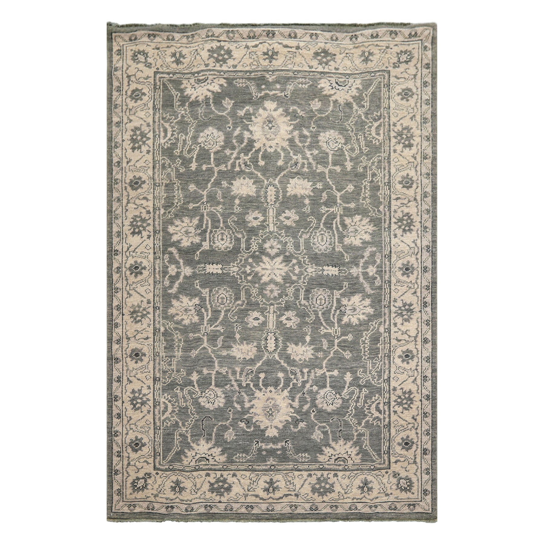 6x9 Gray, Ivory, Color Hand Knotted Oushak Wool Traditional Oriental Rug