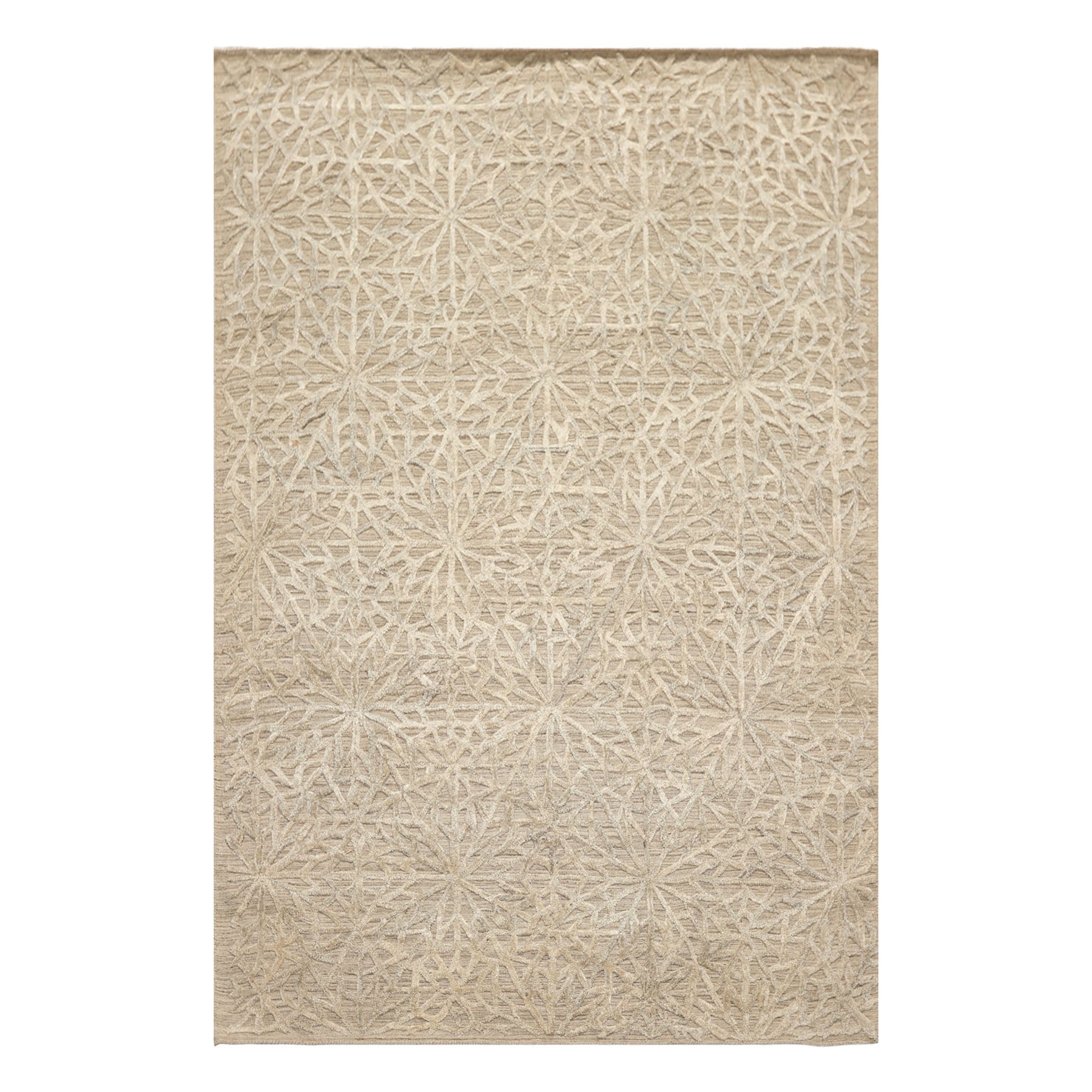 5x8 Tone on Tone Beige, , Color Hand Loomed Tibetan Wool & Bamboo Silk Transitional Oriental Rug