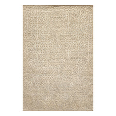 5x8 Tone on Tone Beige, , Color Hand Loomed Tibetan Wool & Bamboo Silk Transitional Oriental Rug