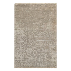 6x9 Tone on Tone Gray, , Color Hand Knotted Oushak Wool & Bamboo Silk Transitional Oriental Rug
