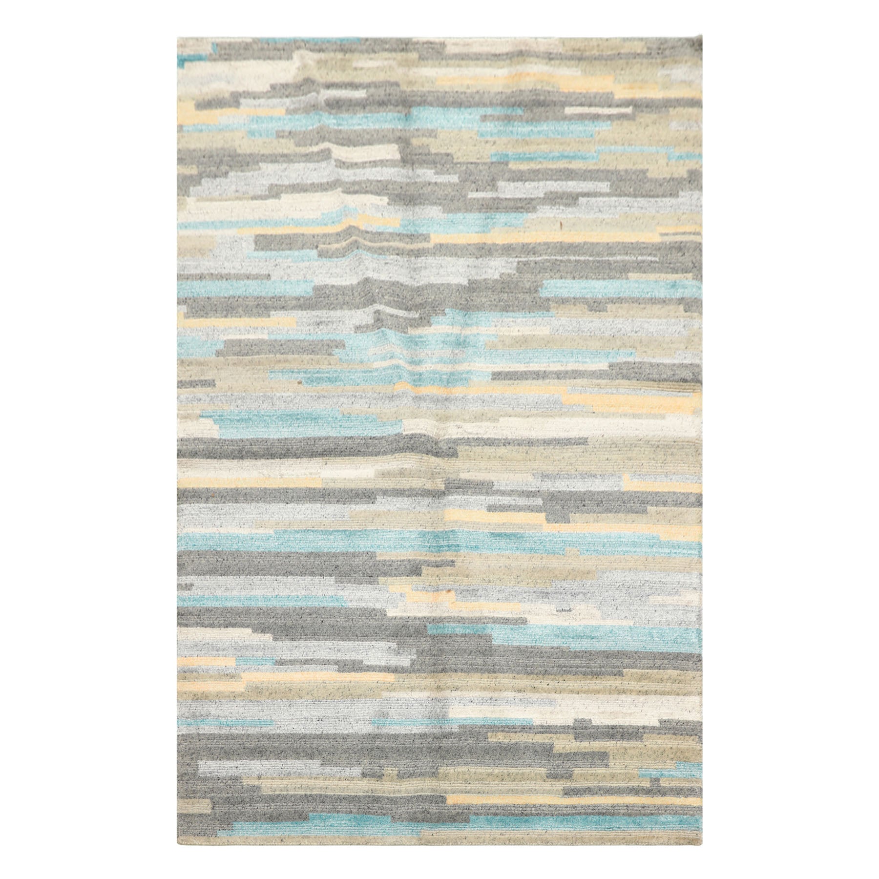 4x6 Aqua, Gray, Silver Color Hand Knotted Tibetan Wool & Bamboo Silk Modern & Contemporary Oriental Rug
