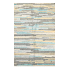 4x6 Aqua, Gray, Silver Color Hand Knotted Tibetan Wool & Bamboo Silk Modern & Contemporary Oriental Rug